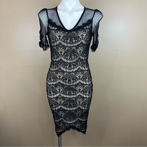 Fire Los Angeles Black Stretchy Lace Bodycon Sheath Dress XS Goth Witchy Vamp